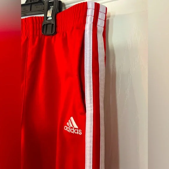 Adidas Kids Red Joggers Size 5 with White Stripes Trainers Like new condition - Picture 2 of 5